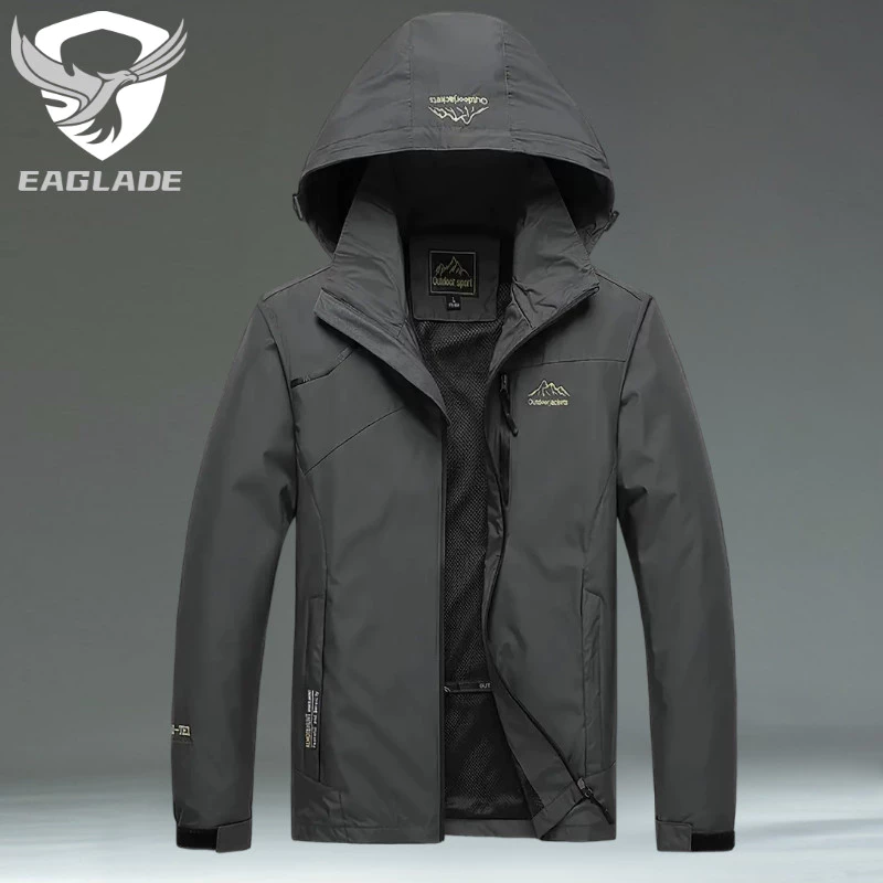 EAGLADE เสื้อแจ็คเก็ตบอมเบอร์กลางแจ้งเสื้อกันลมกันน้ําสําหรับผู้ชายกันรอยขีดข่วน 1898 สีเทาเข้ม E05