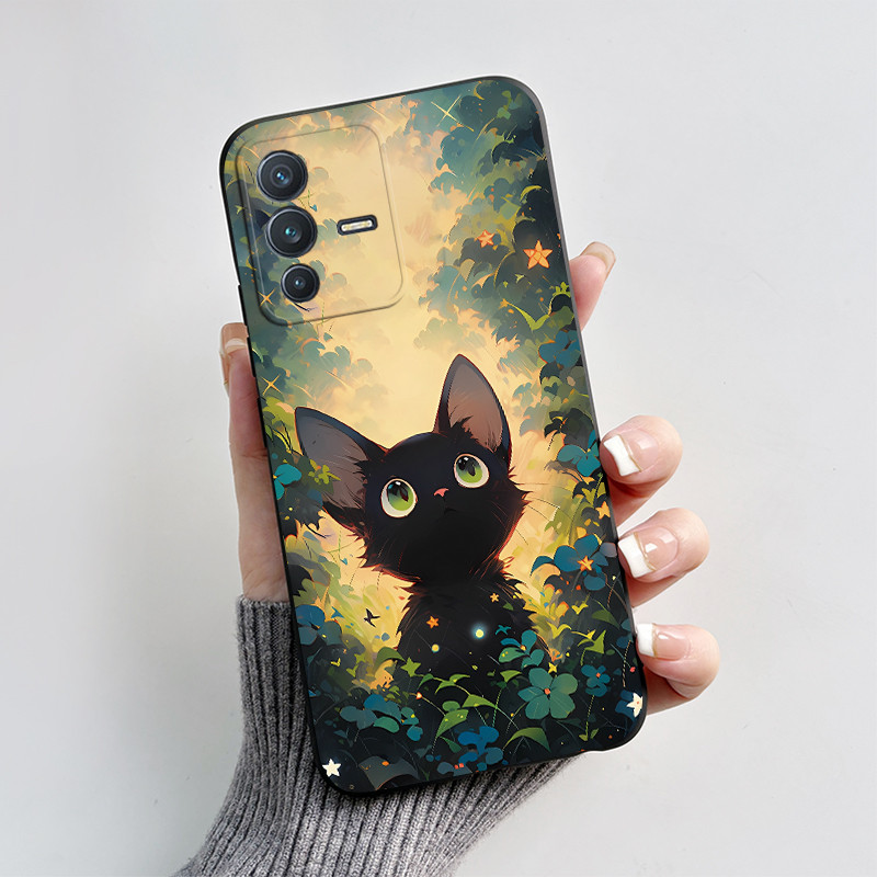 สําหรับ VIVO V23 V23E 5G ใหม่ 2024 การออกแบบหัวใจพิมพ์สีดํา Matte Soft ซิลิโคนฝาครอบป้องกัน VIVOV23 E เคสโทรศัพท์ - รูปที่ 7