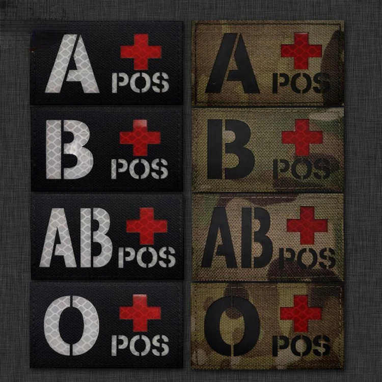 Ab O Rh Positive Blood Type Patch อินฟราเรด Ir สะท้อนแสงยุทธวิธี Hook และ Loop Fastener Patch สําหรับกระเป๋าเป้สะพายหลังหมวก 8x5 ซม.