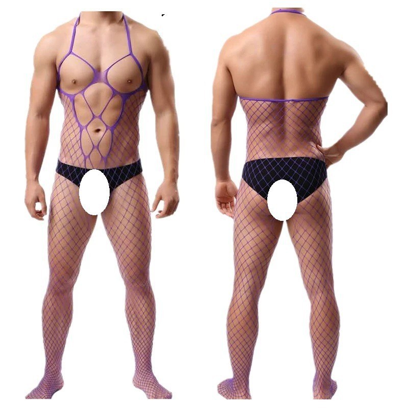 BBOYMMYOBB ผู้ชาย ทั้งหมด Fishnet ถุงเท้าร่างกาย ชุดชั้นใน กางเกย์ ความสุข Crossdress ชุด