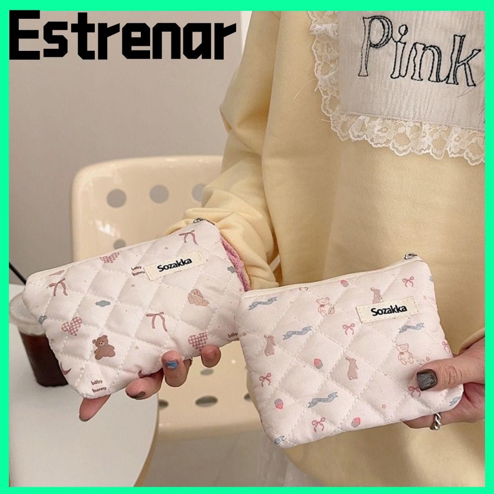Estrenar กระเป๋าสตางค์เหรียญ, กระเป๋าใส่เหรียญแบบพกพาผ้าฝ้าย, กระเป๋าซิปลายดอกไม้ขนาดเล็กแฟชั่น