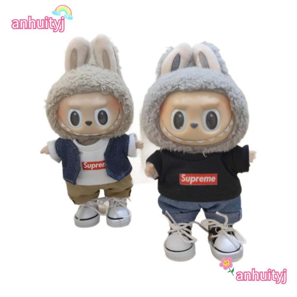 Anhuityj 17cm Labubu Clothes, DIY Handmade Canvas Clothing, Sweet Replacement Labubu Wear Labubu