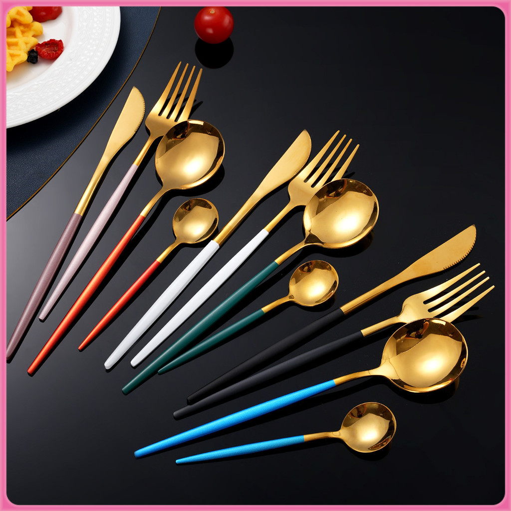 ชุดช้อนส้อม สแตนเลส สไตล์เกาหลี หนาพิเศษ ไม่เป็นสนิม ยาว 21ซม.