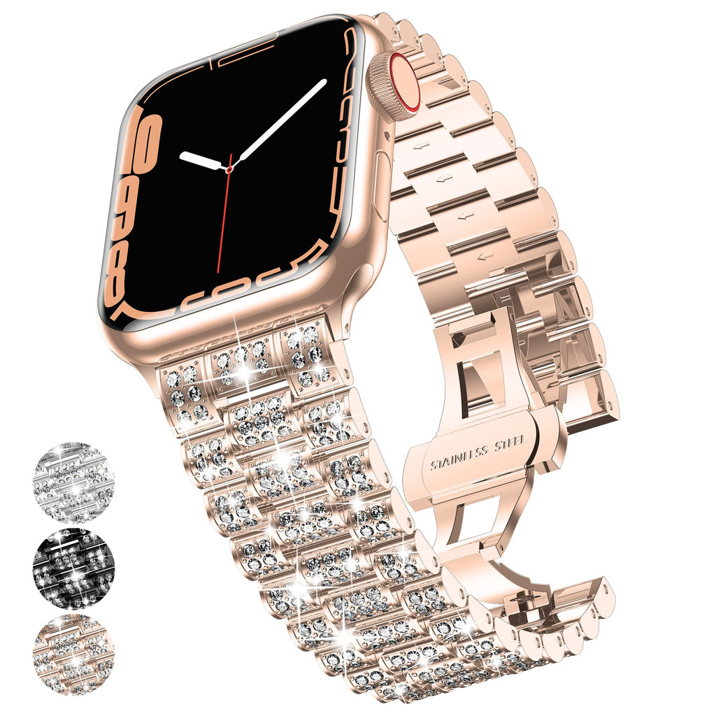 เพชรสําหรับ Apple Watch 10 9 8 7 SE X 40/44 มม.41/45 มม.42/46 มม.49 มม. Ultra Luxury Band โลหะสําหรั
