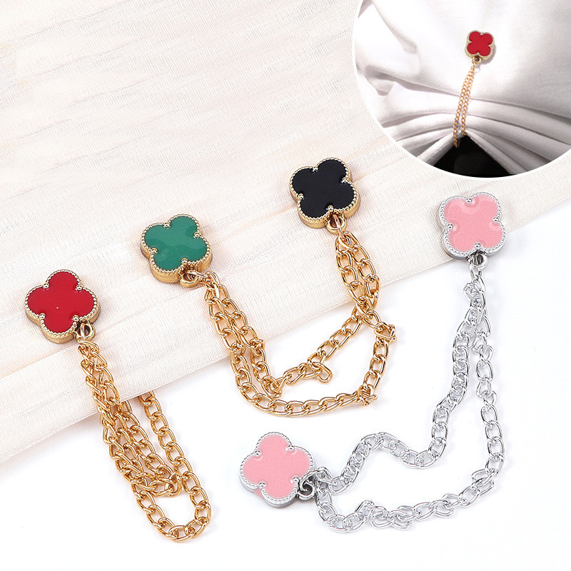 yunyuUAN เกาหลีรุ่นโคลเวอร์สี่ใบแม่เหล็กหัวเข็มขัดโซ่กางเกงขาปุ่มปรับเสื้อปกตกแต่งเข็มกลัดโซ่โดยไม่ต้องเย็บหัวเข็มขัดแม่เหล - รูปที่ 4