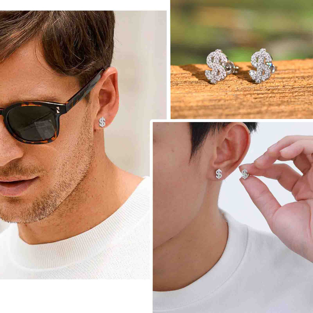 Vnox Cool Zircon Dollar สัญลักษณ์ต่างหูชายหญิง Punk Hip Hop Street ต่างหู,เครื่องประดับของขวัญ