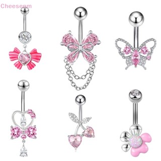 Cheenm สีชมพู Zircon Belly ปุ่มแหวนสแตนเลสหัวใจ Navel เจาะ B…