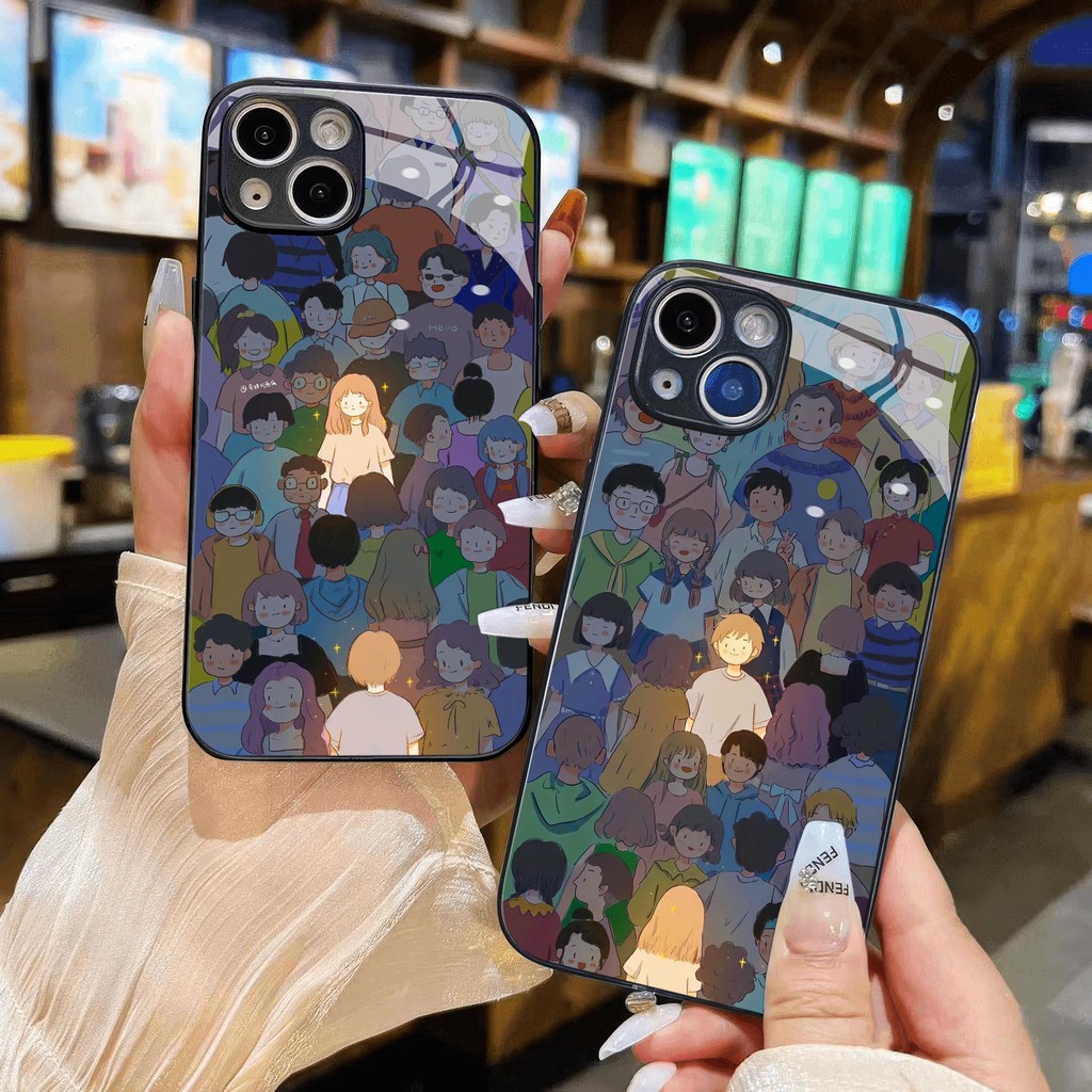แก้วสําหรับชายและหญิงฝูงชน iphone 16 15 14 13 12 11 x xs xr 8 7 6 pro max plus mini 6s 6g 7g 8g 6p 7