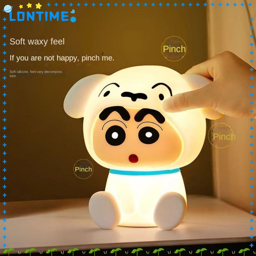 LONTIME Patting โคมไฟกลางคืนขนาดเล็ก, ปรับมัลติฟังก์ชั่น Touch Sense ไฟข้างเตียงห้องนอน, ของขวัญตกแต่งเดสก์ท็อป Crayon Shin-Chan ไฟนอนหลับสําหรับเด็ก