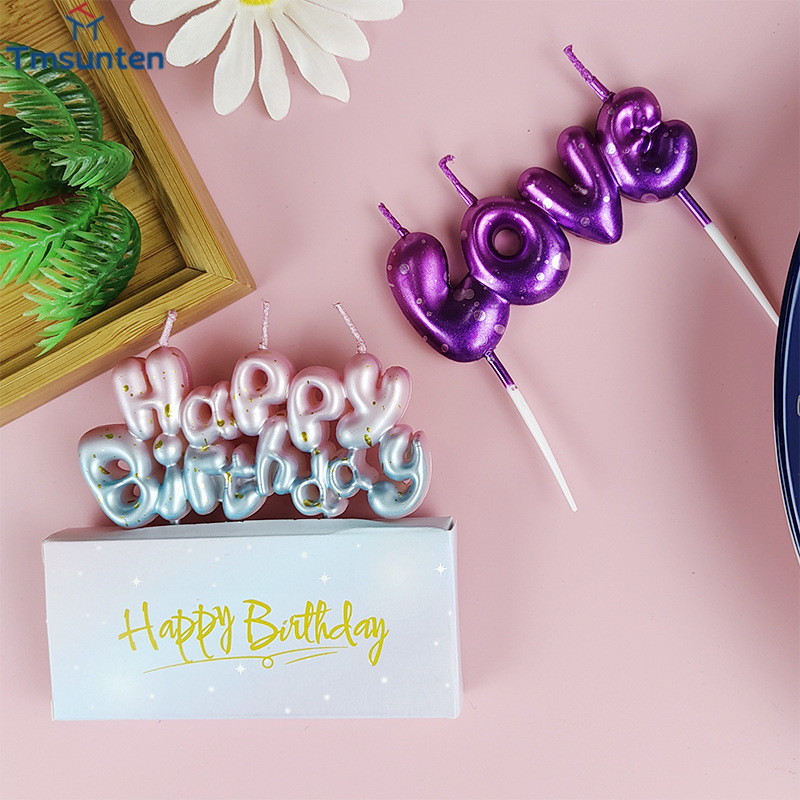 🛒เทียนวันเกิด Happy Birthday เทียนLOVE สีพิเศษ Tmsunten