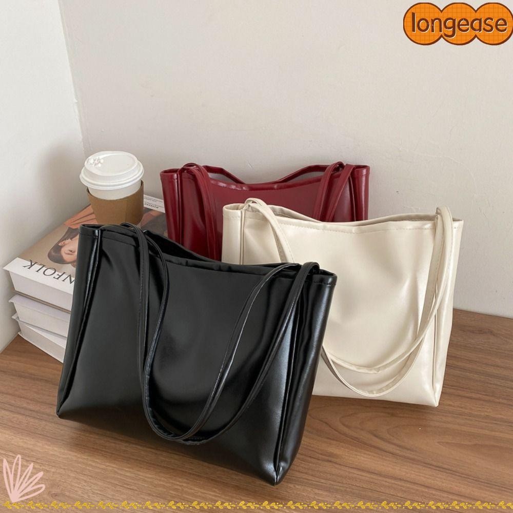 LONGE Tote Bag กระเป๋าสะพาย PU ความจุขนาดใหญ่ กระเป๋าถือผู้หญิง กระเป๋าสะพายข้างผู้หญิง