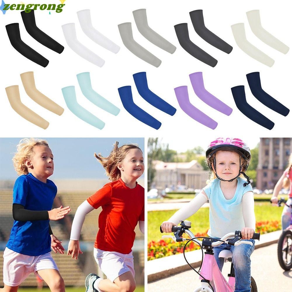 ZENGRONG ปลอกแขน, ปลอกแขนเด็กยืดหยุ่นสีทึบ, กันแดด UV กันแดดเด็กผู้หญิง