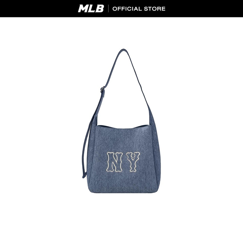 MLB กระเป๋าทรงบัคเก็ต ยูนิเซ็กส์ Denim Coopers Logo Bucket Bag รุ่น 3ABMBD15N 50BLL สีฟ้าอ่อน