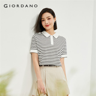 GIORDANO WOMEN 100% Cotton short sleeve stripe polo shirt 13…