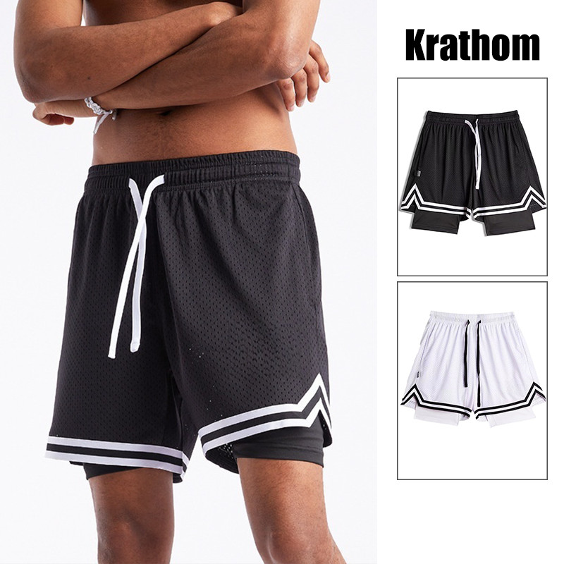 กางเกงกีฬาขาสั้นลําลองผู้ชาย – ดีไซน์สองชั้นความชื้นและการออกแบบแห้งเร็วระบายอากาศ