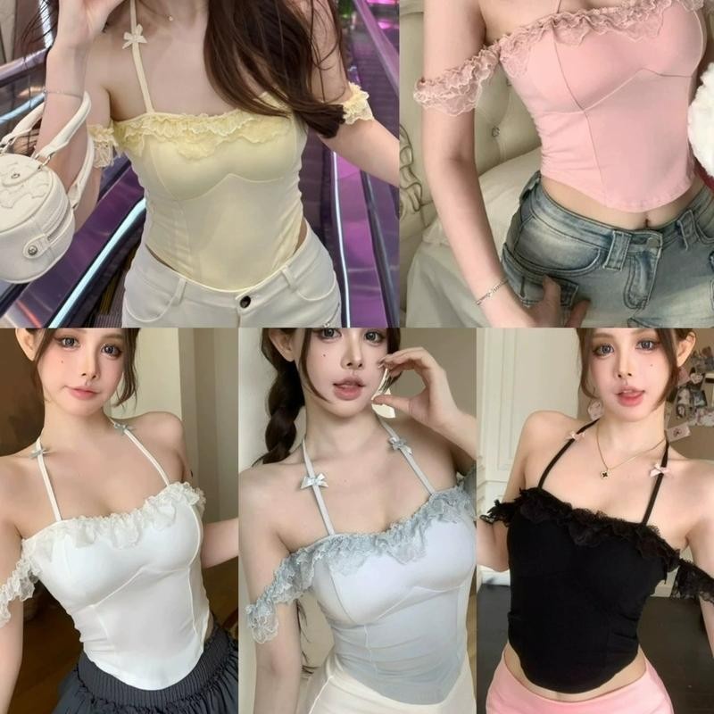 Phalicia สายเดี่ยว แต่งขอบลูกไม้ปาดไหล่ มีฟองน้ำในตัว 5 สี