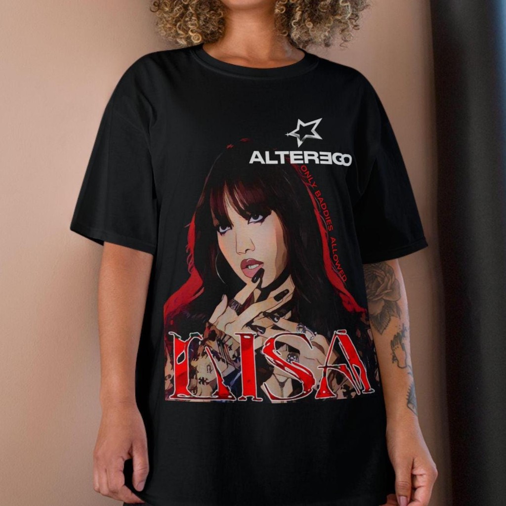 Lisa ALTEREGO เสื้อยืดสีดําสีชมพู Lisa Solo อัลบั้ม Tee Kpop Merch สําหรับ Blinks ผ้าฝ้าย 100% เสื้อ