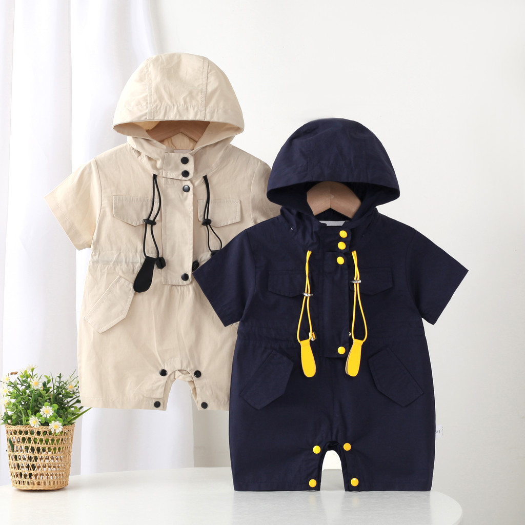 ฤดูร้อนใหม่เสื้อผ้าเด็กชายและหญิงบอดี้สูทแขนสั้นคลุมด้วยผ้า0-24เดือนผิวแฟชั่นที่เรียบง่ายสีทึบ ชุด สไตล์เกาหลี