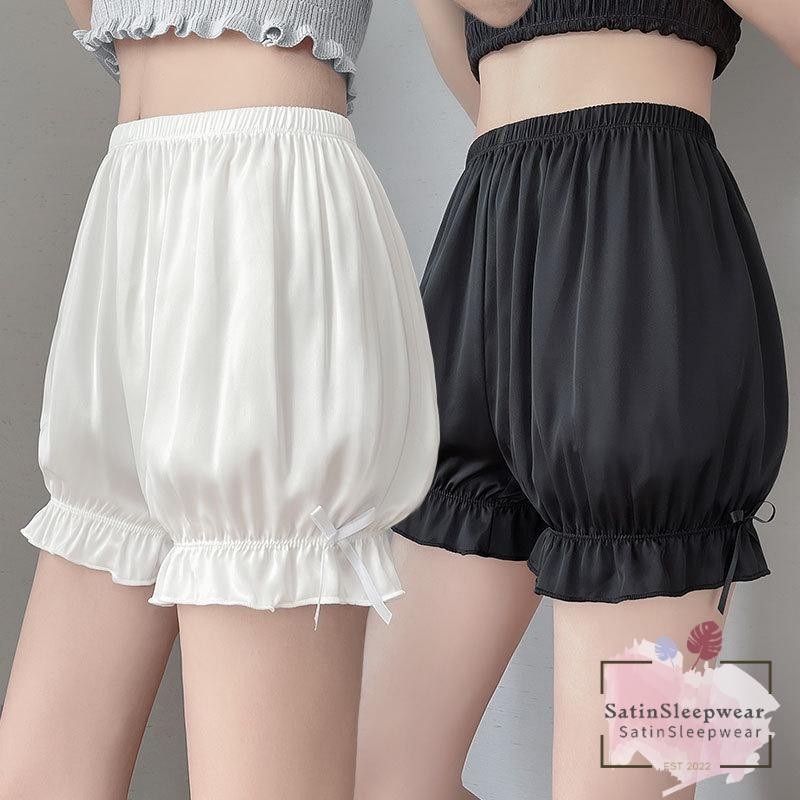 SatinSleepwear🤍🤍 กางเกงนอนขาสั้นผู้หญิง กางเกงเซฟตี้ตัวใหม่ ขาวดำ หลวมและสบาย ราคาถูก