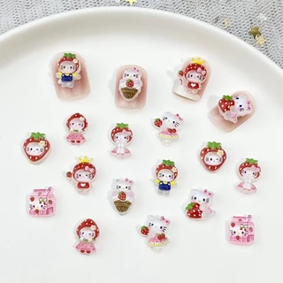 Rou Bao 50 ชิ้นเล็บสตรอเบอร์รี่ Kitty Series นมไอศกรีมน่ารักการ์ตูนเรซิ่นเล็บ Art DIY Charms ตกแต่ง