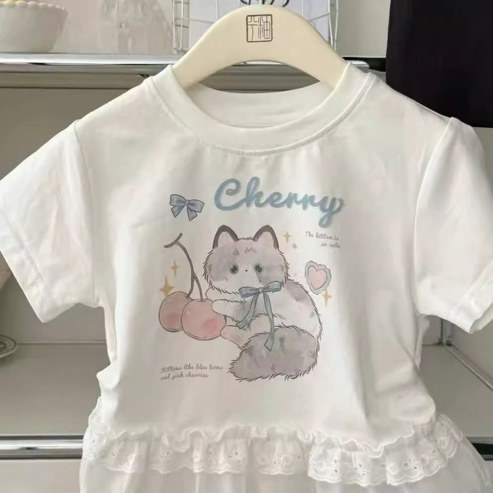 ฤดูร้อน สไตล์เกาหลี เสื้อยืดแขนสั้นสำหรับเด็กผู้หญิง การ์ตูน เสื้อแฟชั่นหวานๆ ขอบลูกไม้ ราคา ถูกที่สุด ดีลบีเคเค แกลเลอรีภาพที่ 4