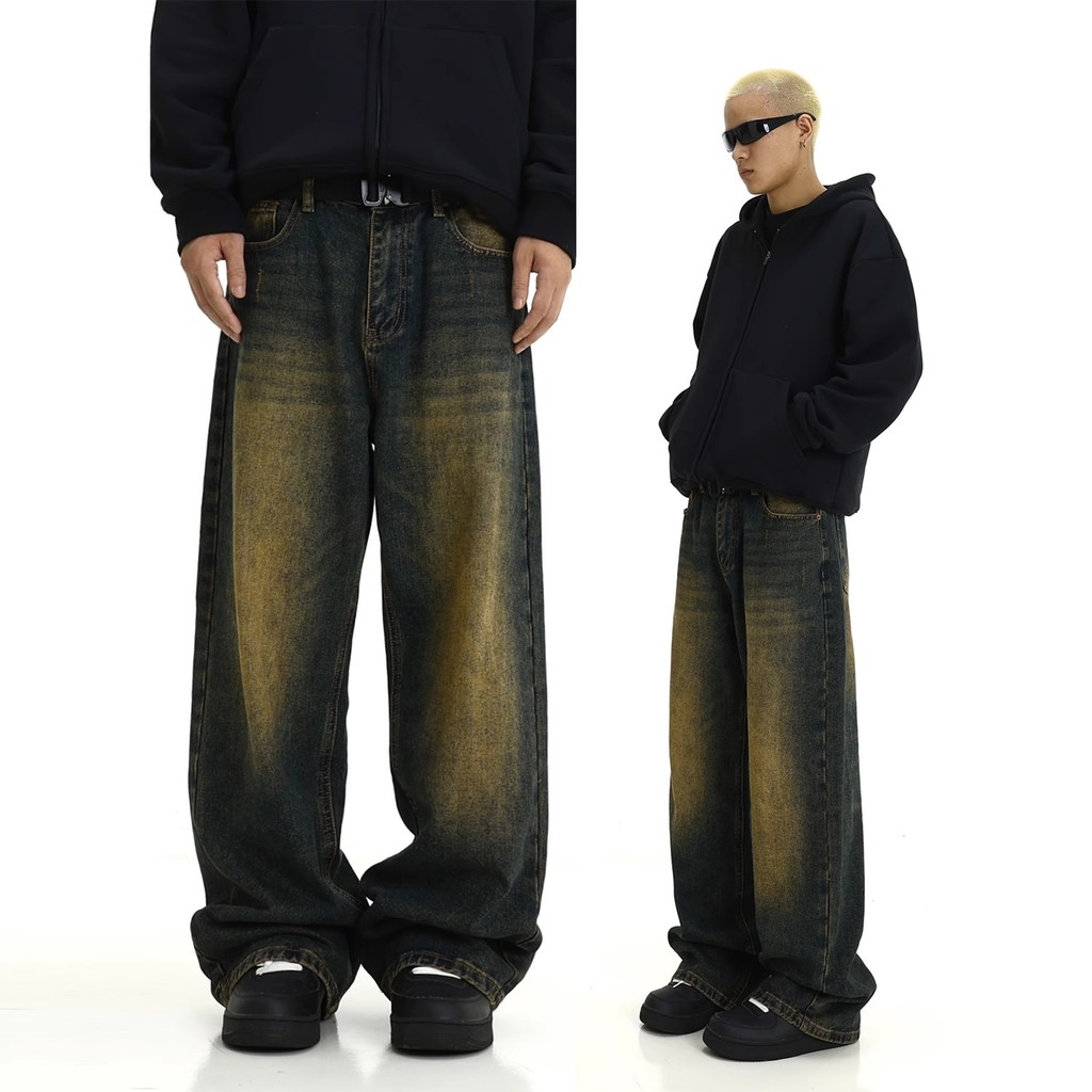 Baggy jeans พร้อมส่ง กางเกงยีนส์ผู้ชายขากว้างขนาดใหญ่  4 สี  ฮิปฮอปย้อนยุค  สไตล์อเมริกัน