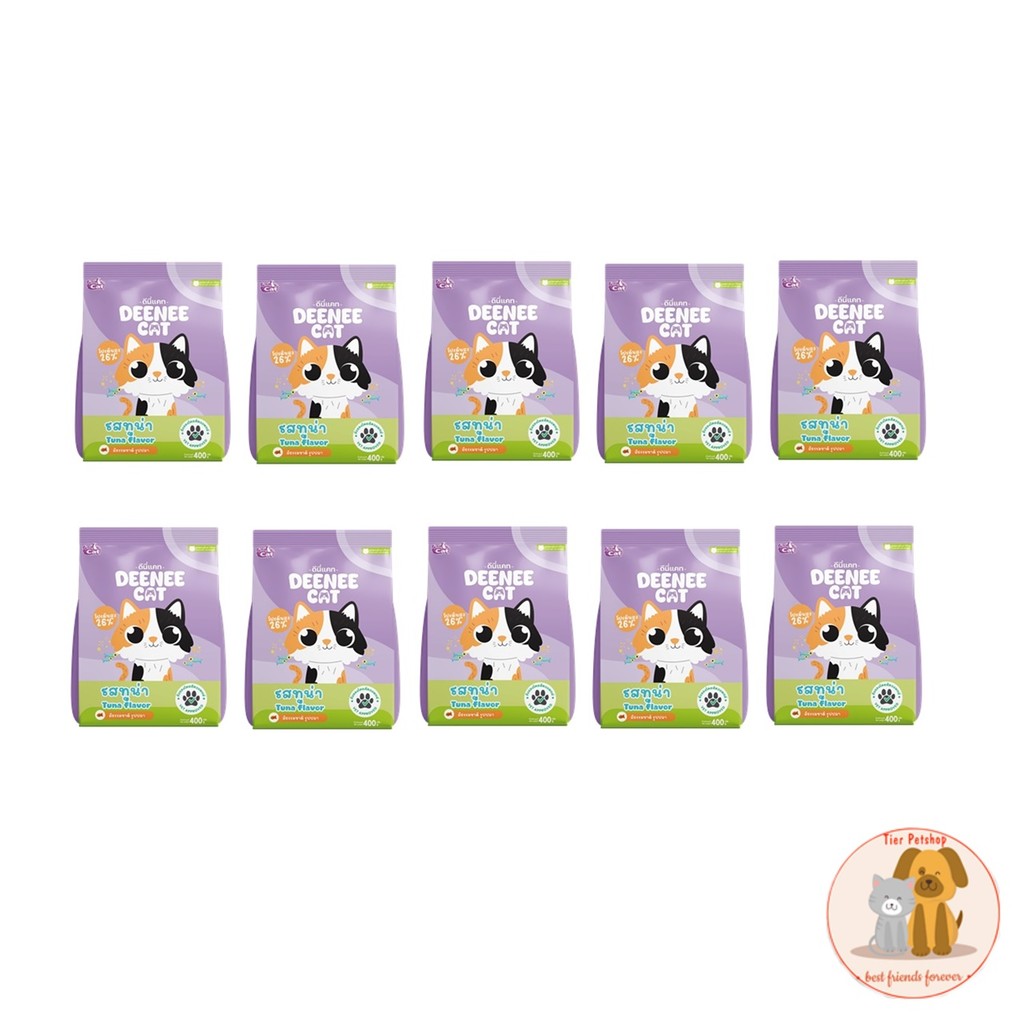 10 ถุง Deenee Cat รสแซลม่อน อาหารเม็ดสำหรับแมว สร้างกล้ามเนื้อ ไม่เติมเกลือ 400 g.