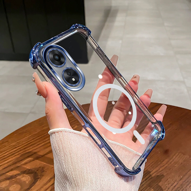 สําหรับ OPPO Reno 8T 4G 5G แม่เหล็กไร้สายโปร่งใสสี่มุมดูดซับแรงกระแทกเลนส์ป้องกันเคสโทรศัพท์ SJSFDDR