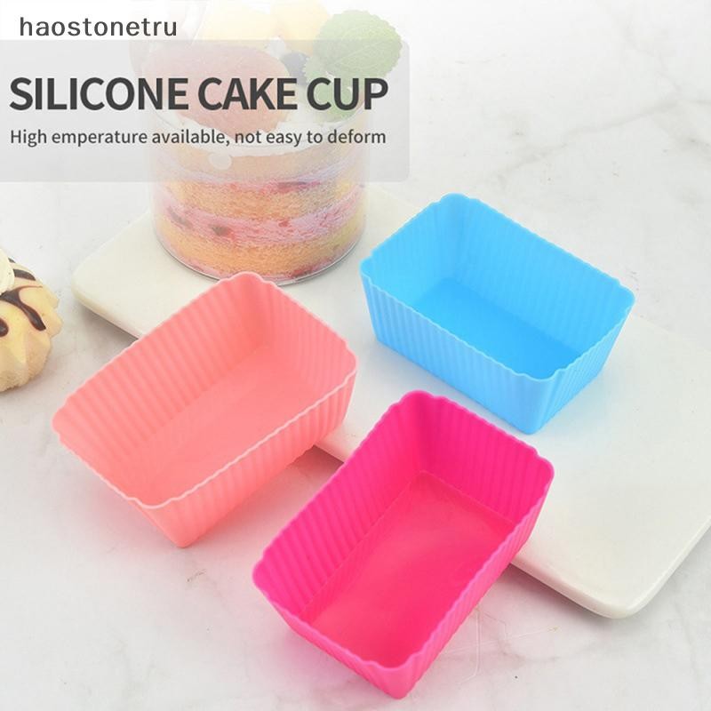 OST 6PCS แม่พิมพ์เค้กซิลิโคนสี่เหลี่ยมผืนผ้า Soft Muffin Cupcake Liner Bake ถ้วยแม่พิมพ์ Candy แม่พิมพ์ Bakeware เบเกอรี่จาน N