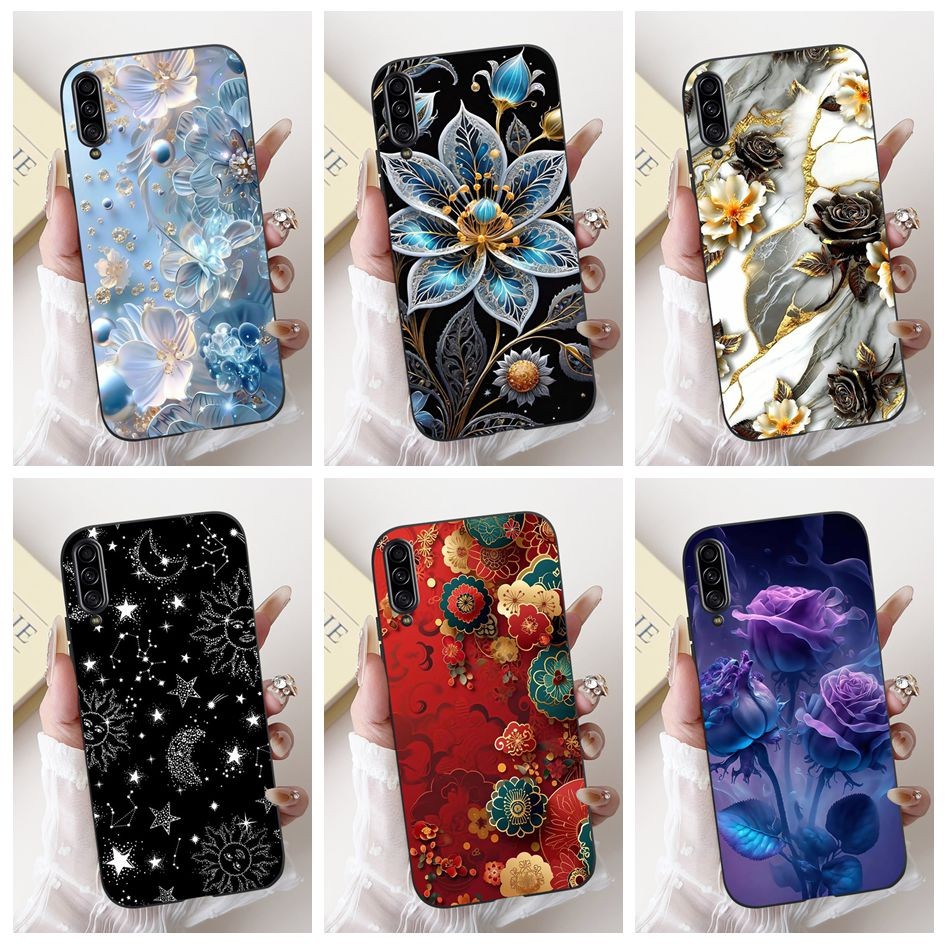 SAMSUNG สําหรับSamsung Galaxy A90 5Gปลอกดอกไม้ยอดนิยมSoft Matteซิลิโคนสีดําฝาครอบโทรศัพท์สําหรับSams
