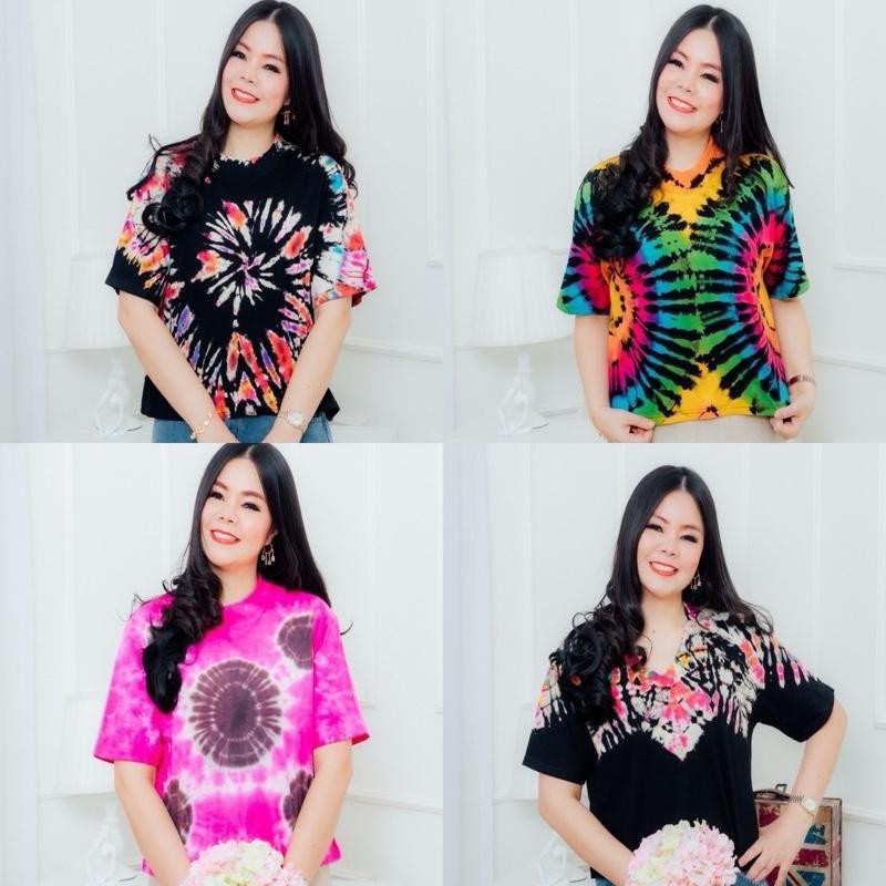 Tie-Dye เสื้อตัวสั้น ผ้าคอตตอน นุ่ม สบาย.Hello Lanpeng.