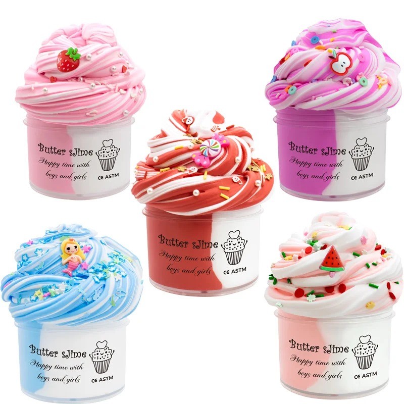 70ml Butter Fluffy Slime Kit ผลไม้ Bicolor Slime Super Soft Non-Sticky และหอมสําหรับเด็ก Ideal Birthday Party Favor ของขวัญ