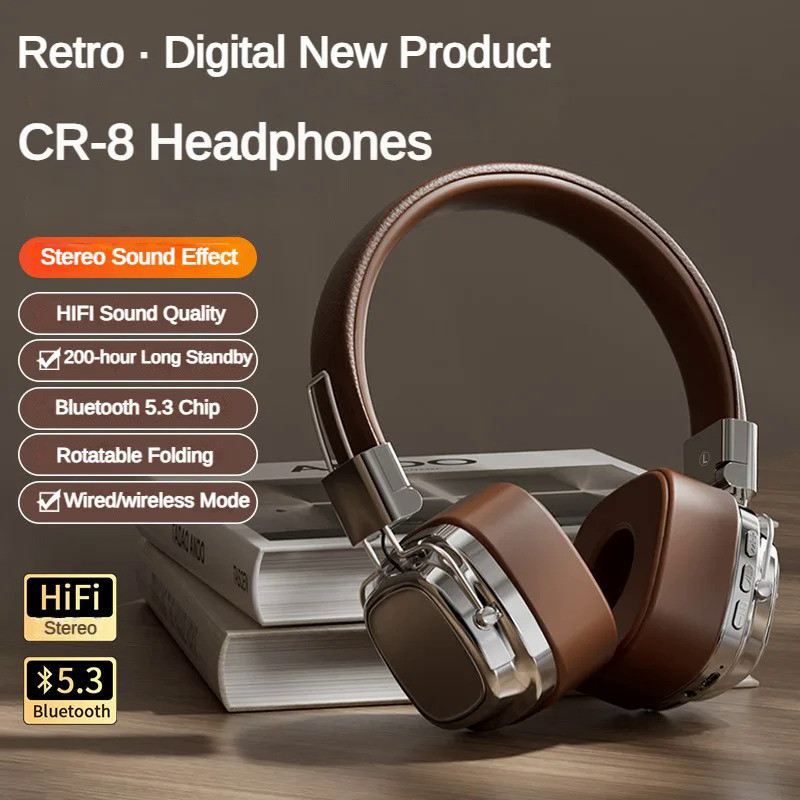 2024 New CR-8 Classic Over Ear Headsets Studio Dj Stereo Bluetooth5.3 Wireless Retro Headphones Touc