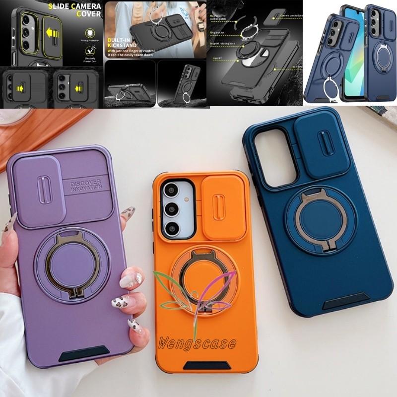 SAMSUNG เกรดกองทัพสไลด์ฝาครอบหมุนแหวนกรณีปลอกSamsung Galaxy A56 A55 A54 A36 A35 A25 A23 A16 A15 A14 S25 S24 FE Ultra Plusกันกระแทกปกหลัง