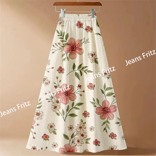 Spot New Design Elegant High Quality Women's Skirt Pink Flower Green Leaf Print Comfortable Daily Versatile Breathable Casual Fashion Skirt 513
