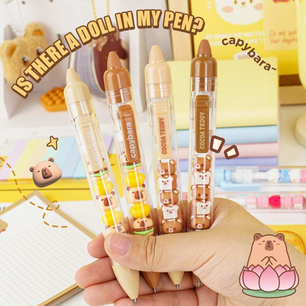 Erasable Retractable ปากกา 2 ชิ้น Erasable Gel Ink ปากกาการ์ตูน Capybara ปากกา 0.5 มม. Fine Point ปากกาเขียนปากกา Office School