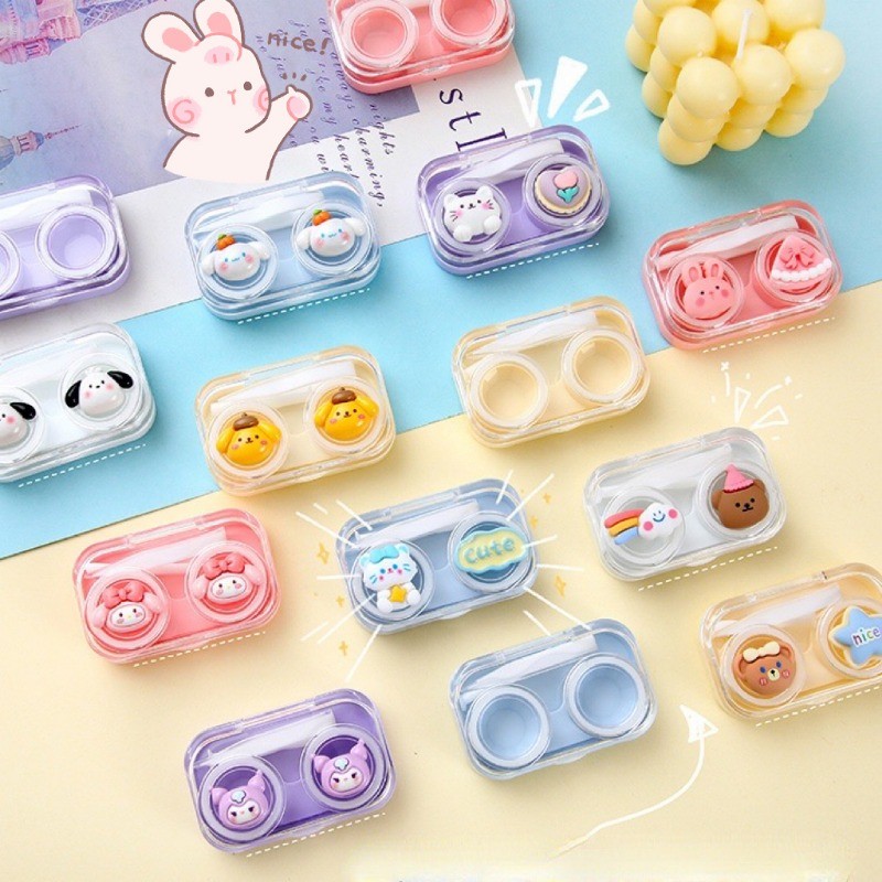 Sanrio กล่องเก็บคอนแทคเลนส์ ลายการ์ตูนน่ารัก kuromi กล่องคอนแทคเลนส์ สำหรับวางคอนแทคเลนส์