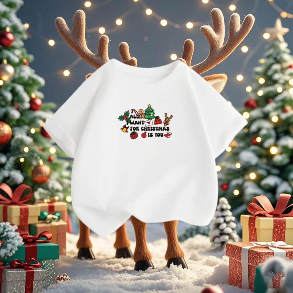 (จัดส่งตลอด 24 ชั่วโมง)KIDS PRINCESS เสื้อยืด Merry Christmas เสื้อยืดคริสต์มาสเด็กแขนสั้น สีแดงน่ารัก F250