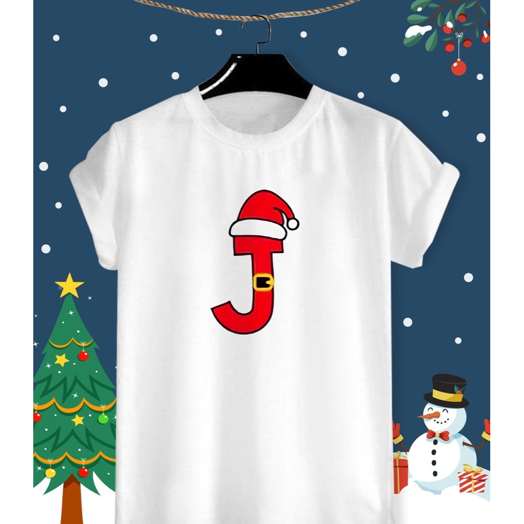เสื้ออักษร J คริสต์มาส Merry Christmas Xmas ผ้า TK ใส่สบาย สีสันสดใส ไม่ยืดไม่ย้วย