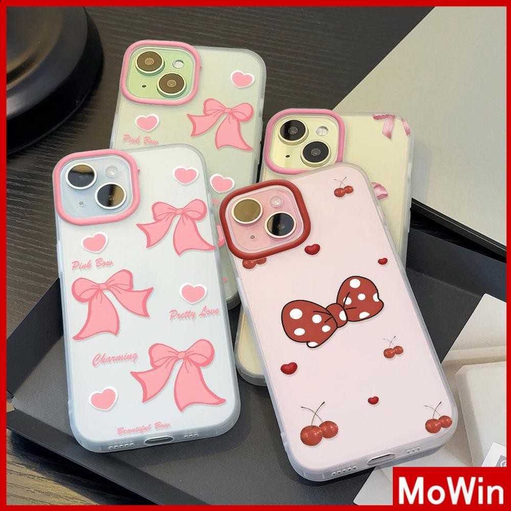 Movin - เคสใส iPhone16 11 Pro Max iPhone เคส TPU นิ่มป้องกันรอยนิ้วมือแบบด้าน โบว์สีแดงชมพูสวยงาม Compatible With iPhone15 Pro max iPhone14 13 12 Pro max XS XR 7 8 Plus