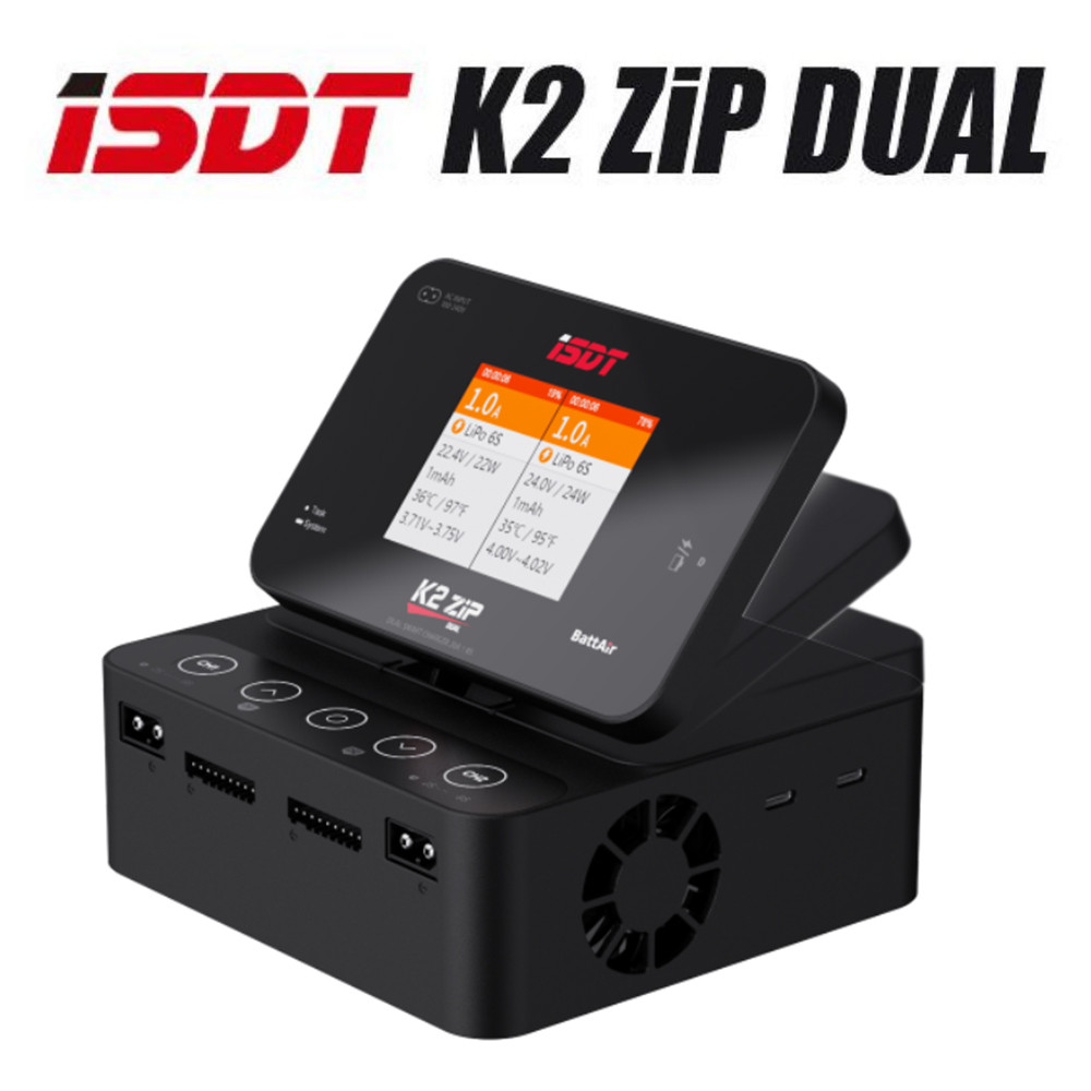 ISDT K2 ZIP AC 200W/DC 500Wx2 Dual Channel Smart Charger พร้อม 2.8 นิ้ว IPS หน้าจอ LCD สําหรับ 1 ~ 8