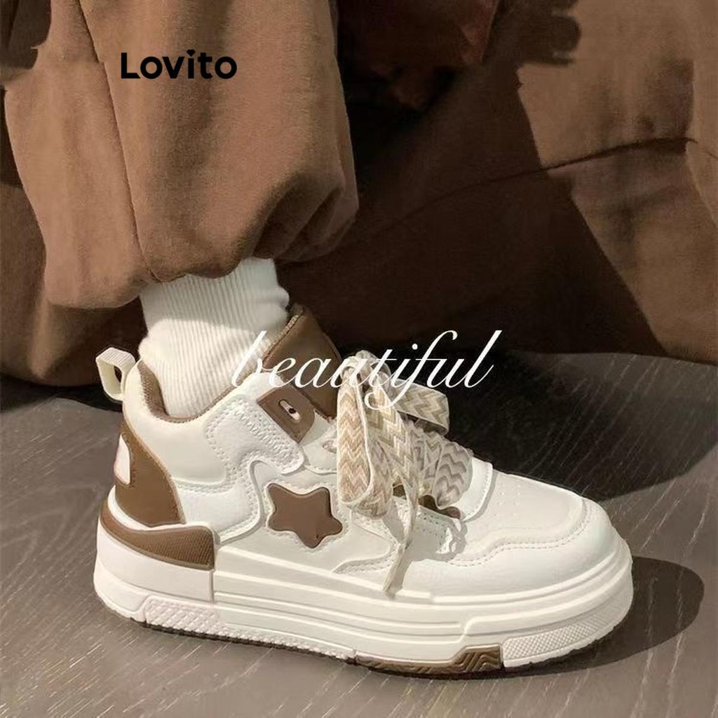 Lovito รองเท้าผ้าใบทรงสูงดีไซน์เรียบหรูสำหรับผู้หญิง พื้นหนา เพื่อเพิ่มความสูง LFA55325
