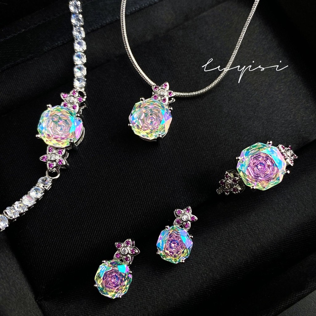 ยุโรปอเมริกัน อิน สไตล์ใหม่แปดเหลี่ยมมิลเลนเนียมกุหลาบตัดชุดเพชรคาร์บอนสูงผู้หญิง