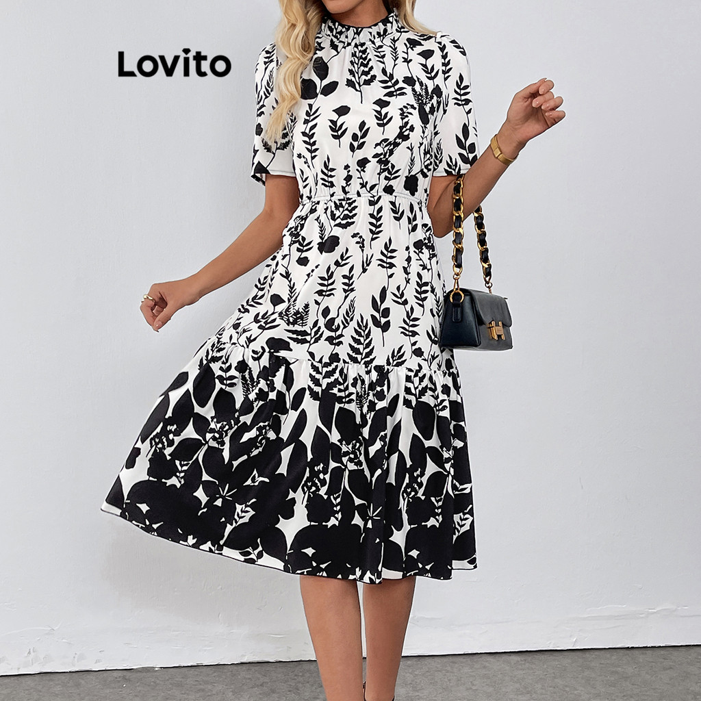 Lovito ชุดเดรสลายดอกไม้หรูหราสำหรับผู้หญิง LBL18039