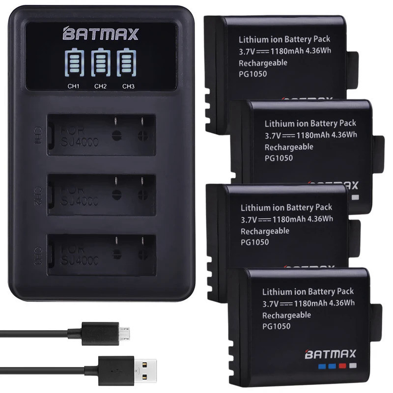 Batmax 1180MAh PG 1050แบตเตอรี่สำหรับ SJCAM Sj4000 Eken H9 GIT-LB101/AKASO/Campark/APEMAN/DBPOWER/Wi
