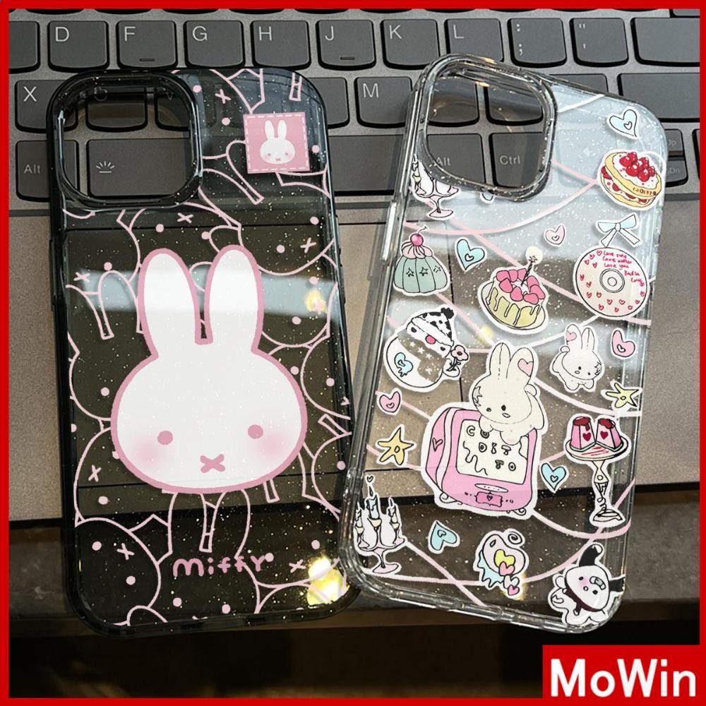 Movin - เคส iPhone 16 Pro Max iPhone 11 เคสใสแบบแวววาว TPU นุ่มสีสันสดใส กระต่ายขาวแสนสวยน่ารัก Compatible iPhone15 Pro max 14 13 12 Pro max XS XR 7 Plus 8 Plus