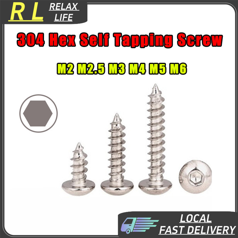 [RL] M2-M6 น็อต สกรู หัวร่ม หัวกระทะ T+ สแตนเลส 304 เกลียวปล่อย M2.5 M3 M4 M5 Truss an Head Hexagon Self Tapping Screw