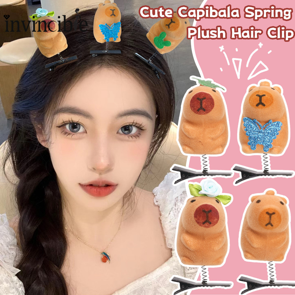 การ์ตูนตลก 3D Kapibala Plush Duckbill Hairpin - Creative Flocking Capybara กิ๊บติดผมฤดูใบไม้ผลิ - ตุ๊กตาสัตว์น่ารักแฟชั่นของขวัญ