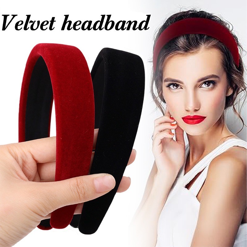 ที่คาดผมฟองน้ํากํามะหยี่สําหรับผู้หญิง - ห่วงผมปีกกว้างแฟชั่นย้อนยุค - เครื่องประดับผม