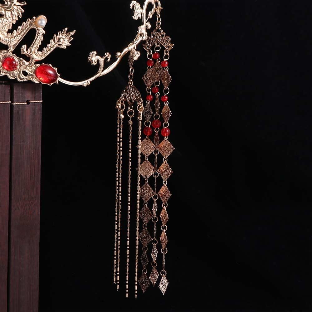 Wellnessspot หมวกเจ้าสาว, เครื่องประดับผมพู่พลาสติก, วินเทจโลหะผสมสีทองสไตล์จีนเจ้าสาว Coronet Hanfu - รูปที่ 3